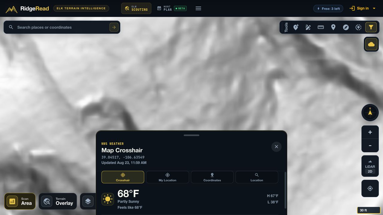 RidgeRead National Weather Service panel showing current conditions and a live forecast